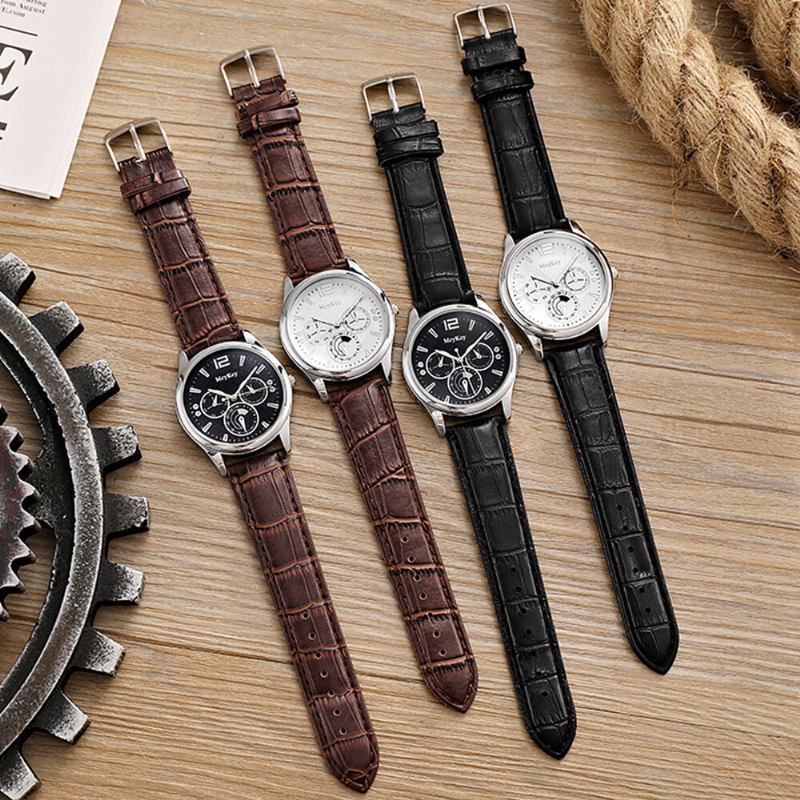 4 Farver Mænds Rustfrit Stål Business Casual Pu Læderrem Quartz Watch