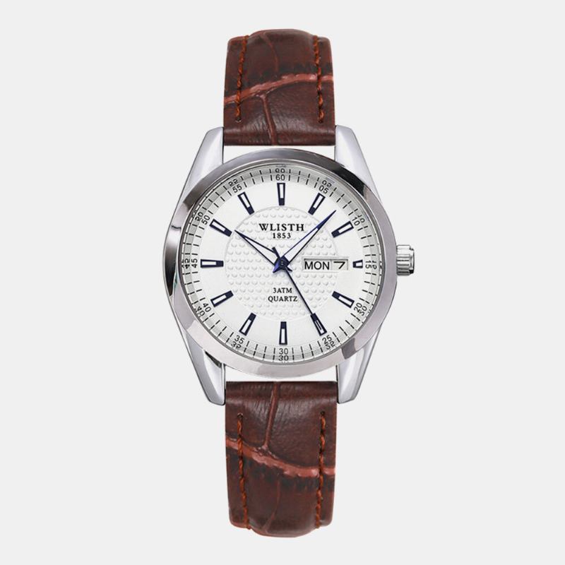 8 Farver Rustfrit Stål Par Business Casual Simple Kunstlæderrem Quartz Watch