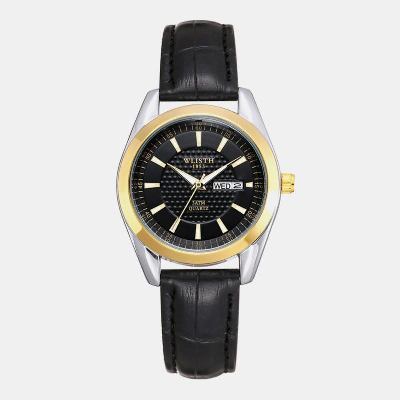 8 Farver Rustfrit Stål Par Business Casual Simple Kunstlæderrem Quartz Watch