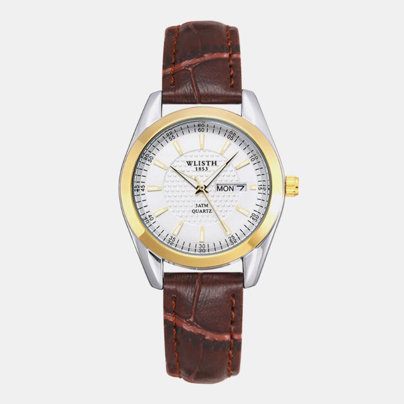 8 Farver Rustfrit Stål Par Business Casual Simple Kunstlæderrem Quartz Watch