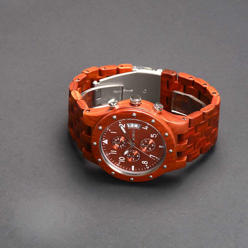 Bewell Multifunktions Træarmbåndsur Creative Date Display Herre Quartz Watch