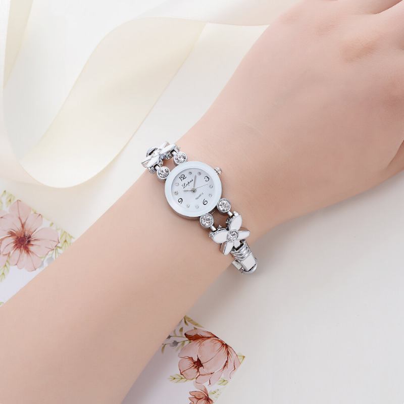 Blomsterkjole Dame Armbåndsur Crystal Diamond Small Dial Quartz Watch