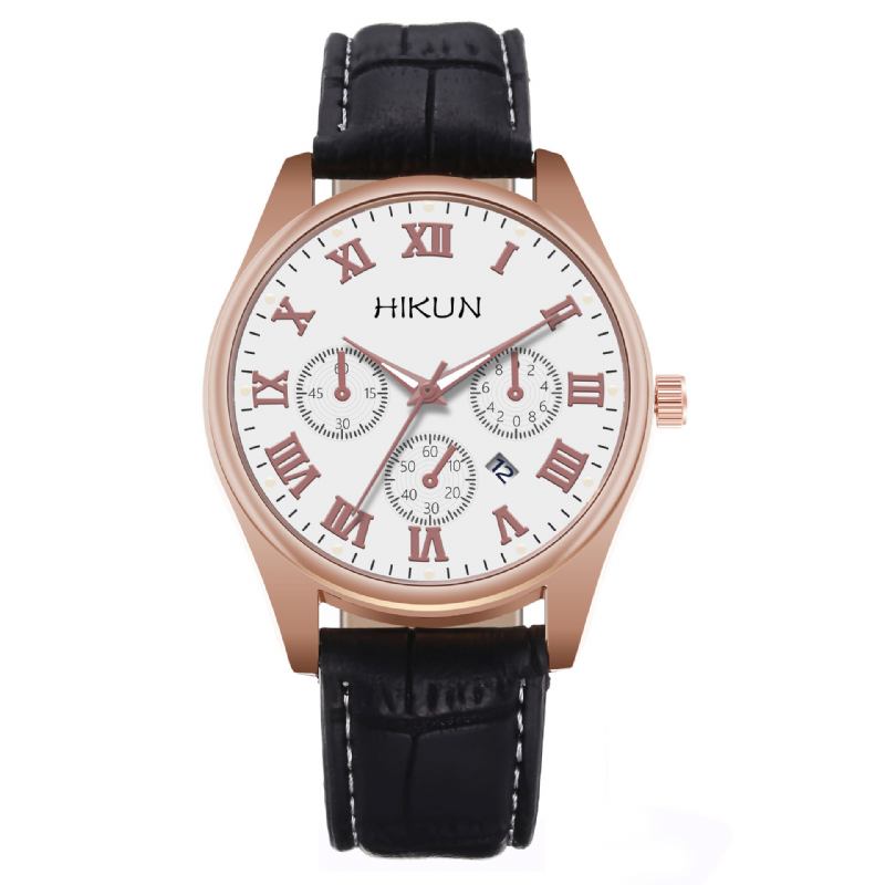 Business Casual Big Simple Dial Pu Læderrem Herre Quartz Watch