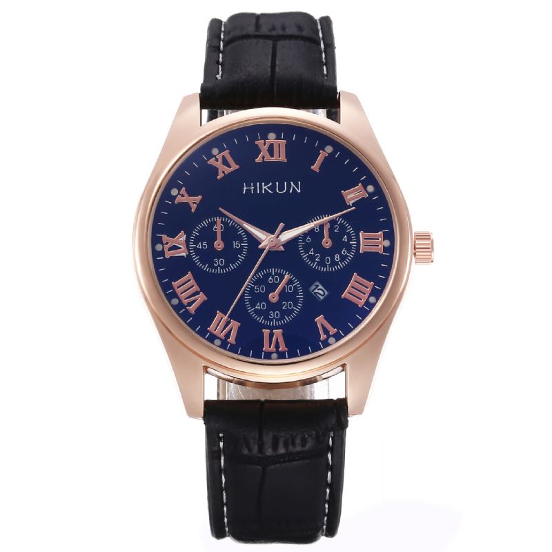 Business Casual Big Simple Dial Pu Læderrem Herre Quartz Watch