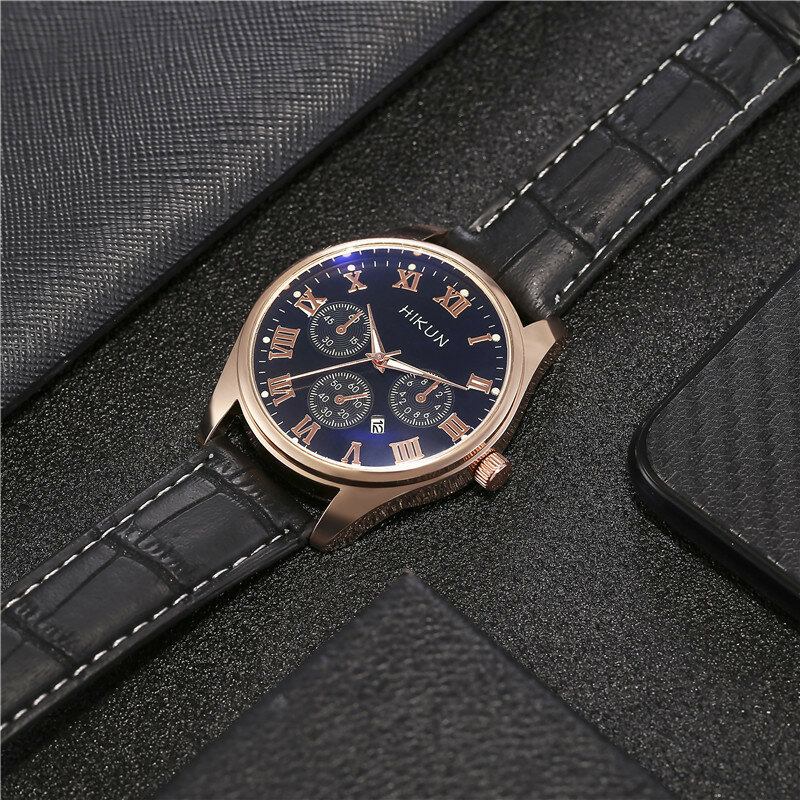 Business Casual Big Simple Dial Pu Læderrem Herre Quartz Watch