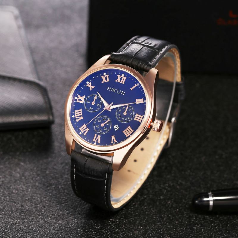 Business Casual Big Simple Dial Pu Læderrem Herre Quartz Watch