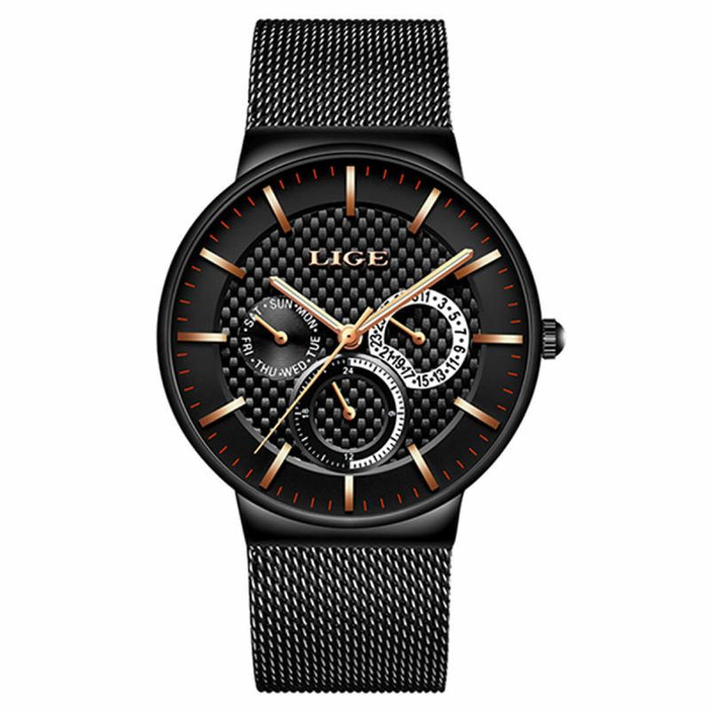 Business Casual Herreur Vandtæt Lysende Dato Uge Display Quartz Watch