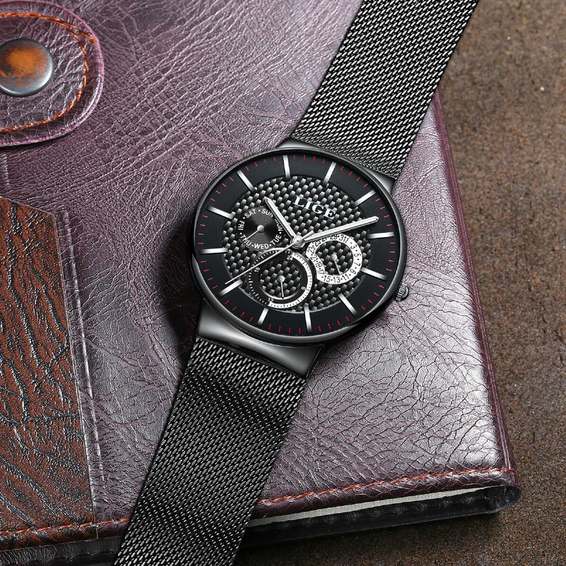 Business Casual Herreur Vandtæt Lysende Dato Uge Display Quartz Watch