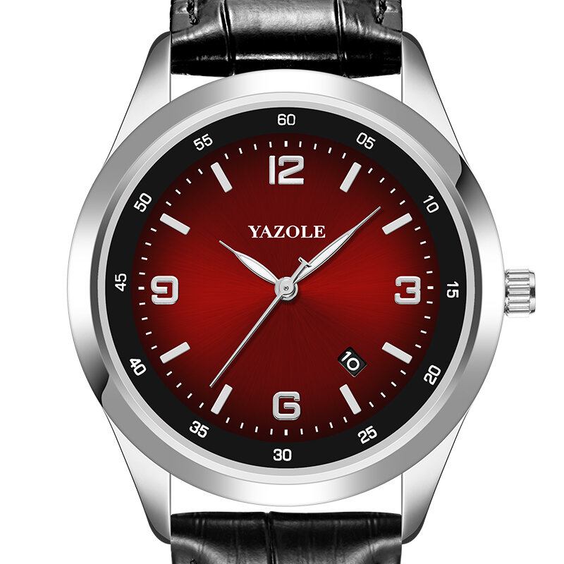 Business Casual Lysende Pointer Med Kalenderskive Pu Læder 3atm Vandtæt Herre Quartz Watch Armbåndsur