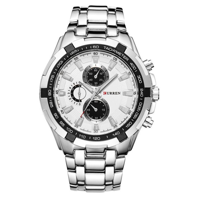 Business Fashion Time Display Rustfrit Stål Bånd 3atm Vandtæt Mænd Armbåndsur Quartz Watch