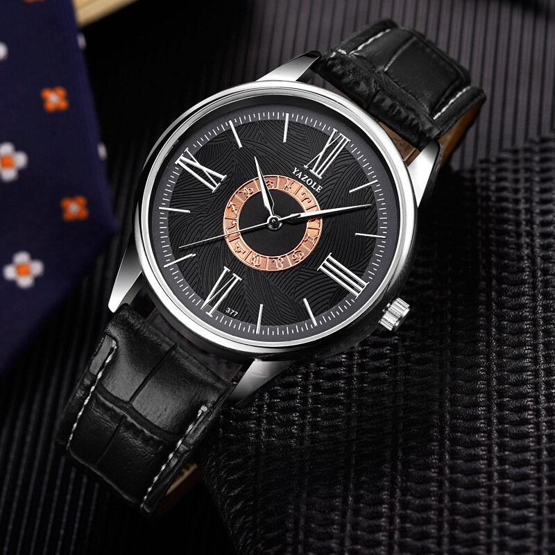 Business Mænd Watch Læder Band Constellation Icons Vandtæt Quartz Watch