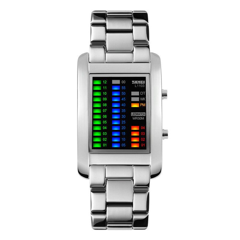 Business Style Led Display Armbåndsur Stålbånd Creative Style Digital Watch