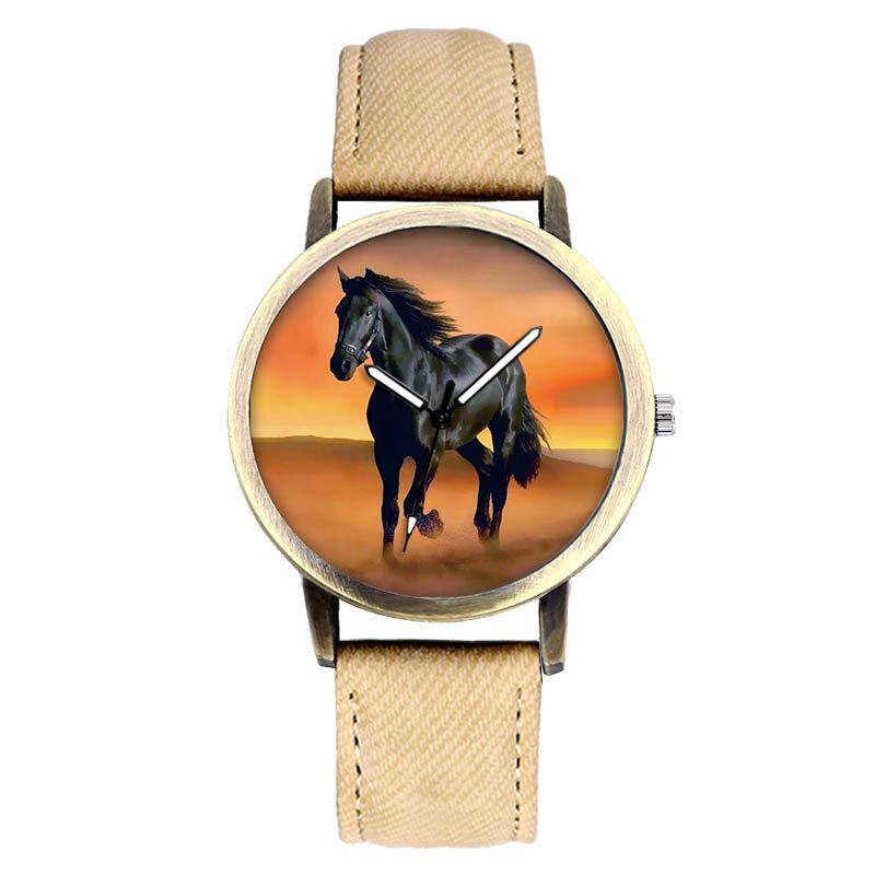 Casual Black Horse Desert Dial All-match Denim Strap Herre Quartz Watch Armbåndsur