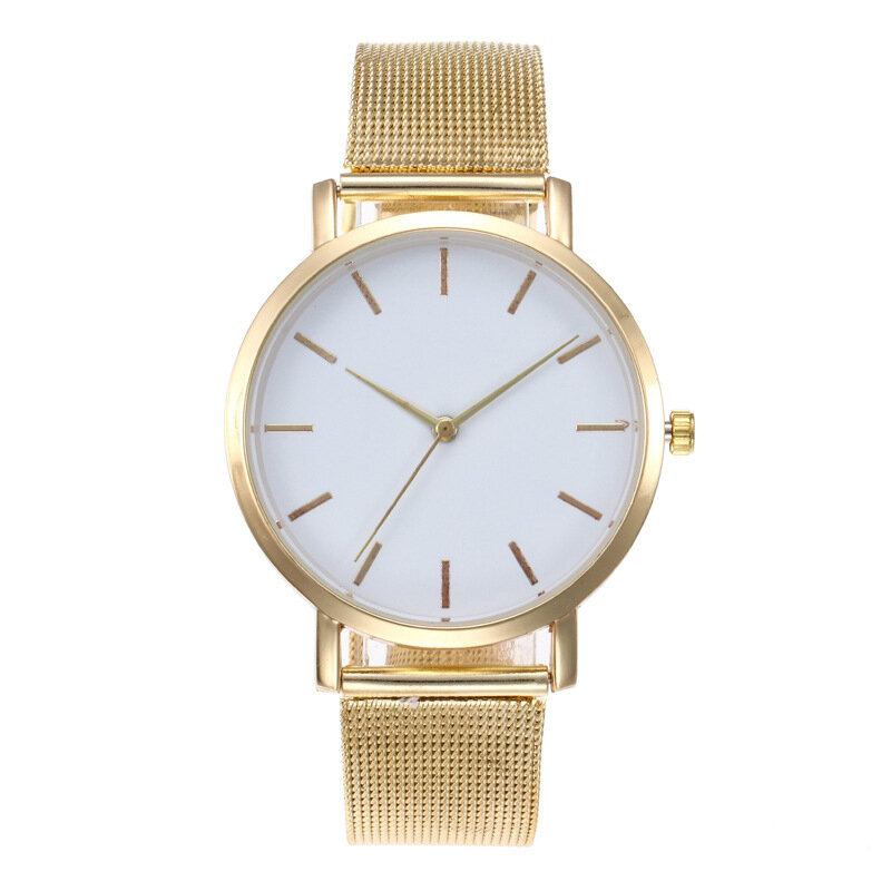 Casual Business Dame Watch Fuld Legering Case Mesh Band No Number Dial Quartz Watch