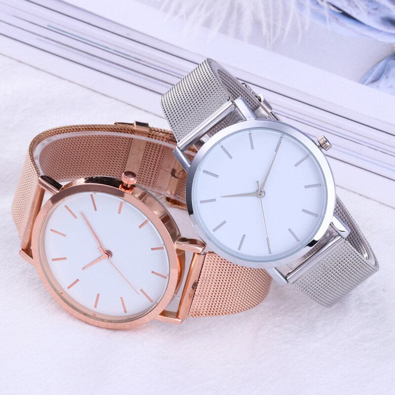 Casual Business Dame Watch Fuld Legering Case Mesh Band No Number Dial Quartz Watch