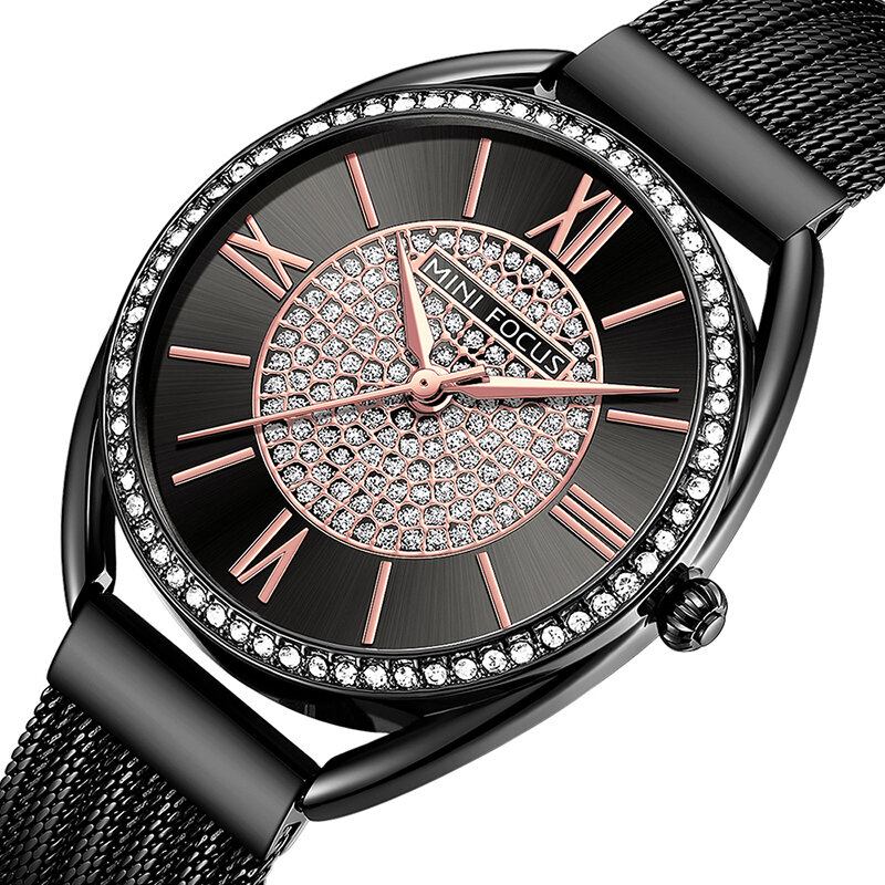 Casual Elegant Rhinestones Decoration Dial 3atm Vandtæt Dame Armbåndsur Quartz Watch