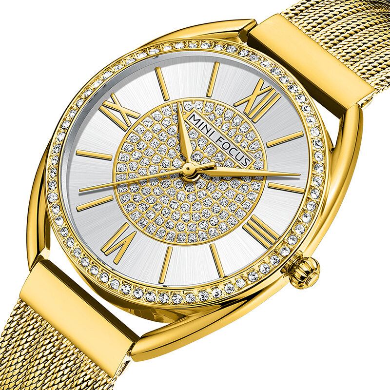 Casual Elegant Rhinestones Decoration Dial 3atm Vandtæt Dame Armbåndsur Quartz Watch