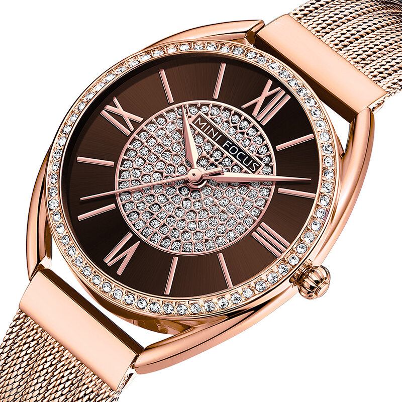 Casual Elegant Rhinestones Decoration Dial 3atm Vandtæt Dame Armbåndsur Quartz Watch