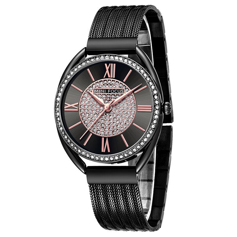 Casual Elegant Rhinestones Decoration Dial 3atm Vandtæt Dame Armbåndsur Quartz Watch