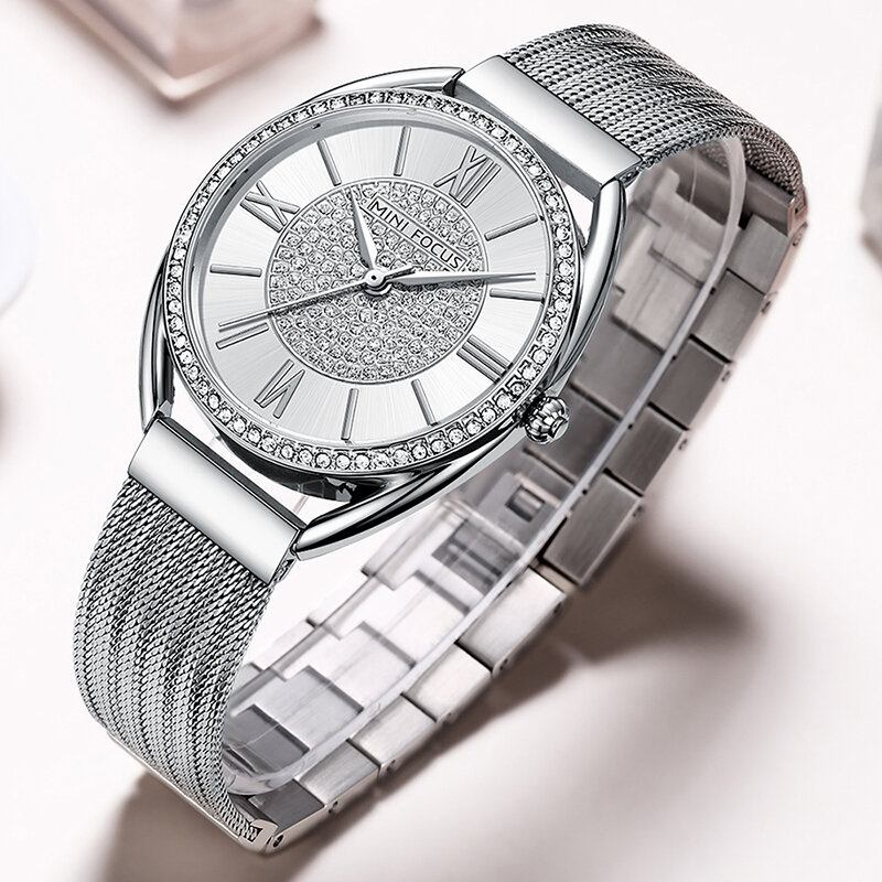 Casual Elegant Rhinestones Decoration Dial 3atm Vandtæt Dame Armbåndsur Quartz Watch