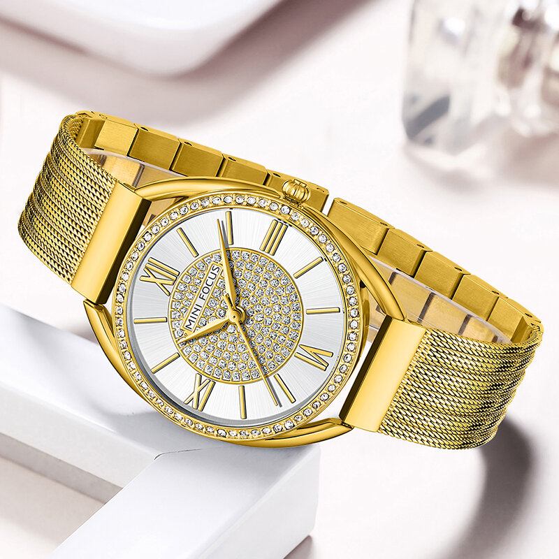 Casual Elegant Rhinestones Decoration Dial 3atm Vandtæt Dame Armbåndsur Quartz Watch