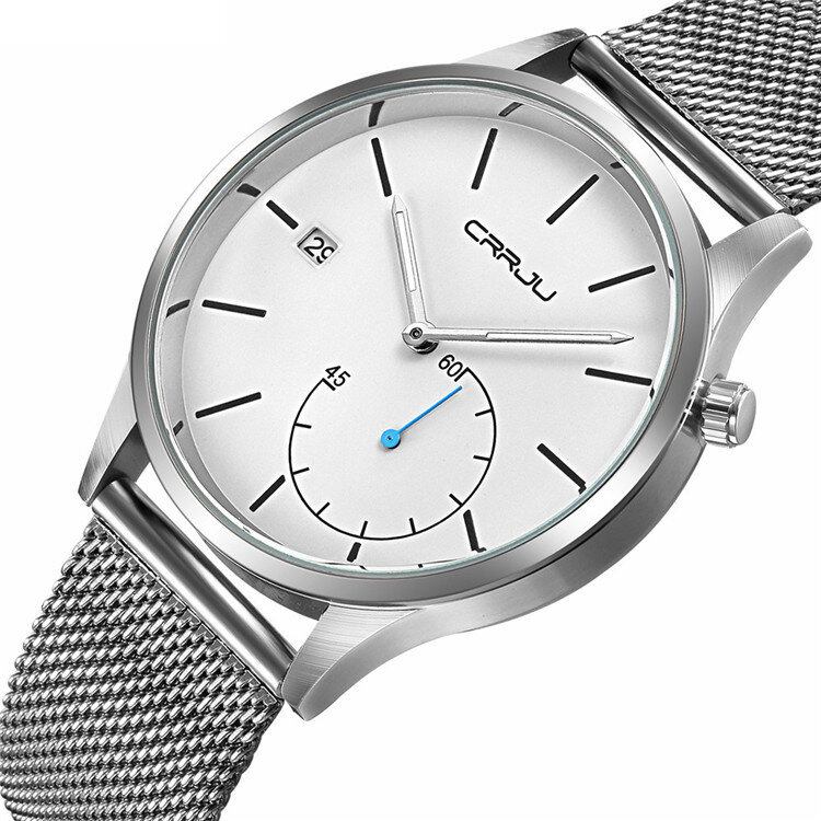 Casual Kalender Læderrem Arbejdsskiver Herrearmbåndsur Quartz Watch