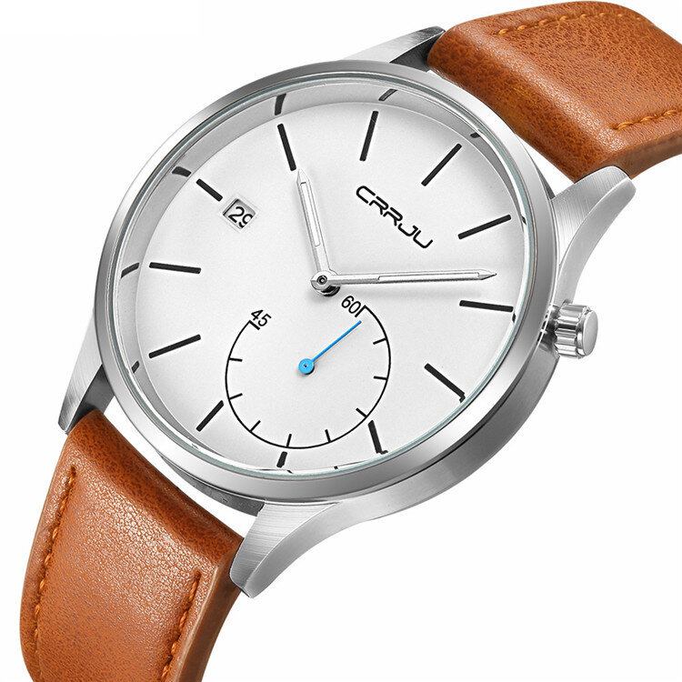 Casual Kalender Læderrem Arbejdsskiver Herrearmbåndsur Quartz Watch