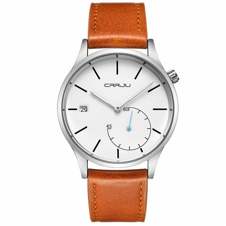 Casual Kalender Læderrem Arbejdsskiver Herrearmbåndsur Quartz Watch