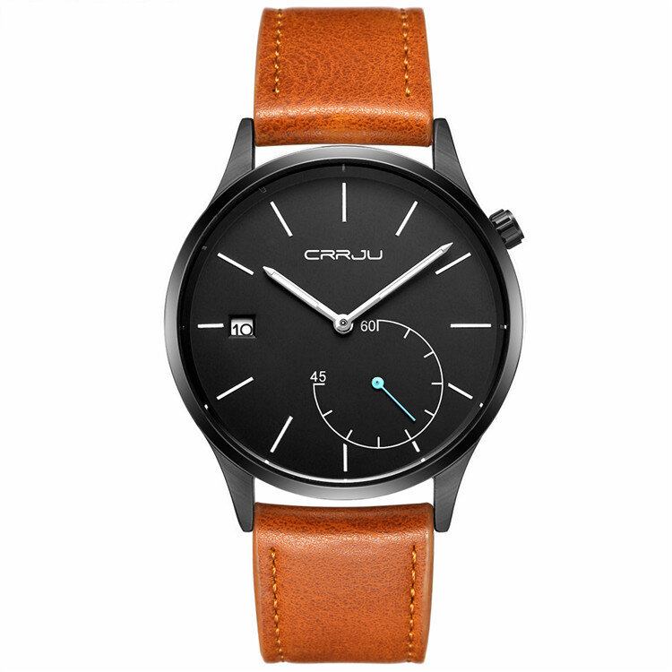 Casual Kalender Læderrem Arbejdsskiver Herrearmbåndsur Quartz Watch