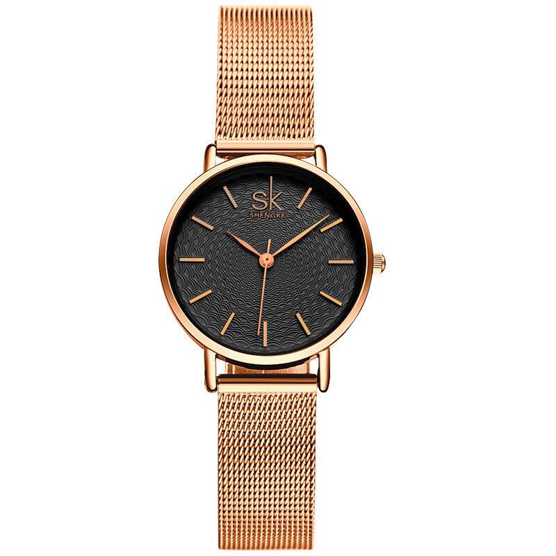 Casual Style Ultra Tyndt Damearmbåndsur Mesh Steel Band Quartz Watch