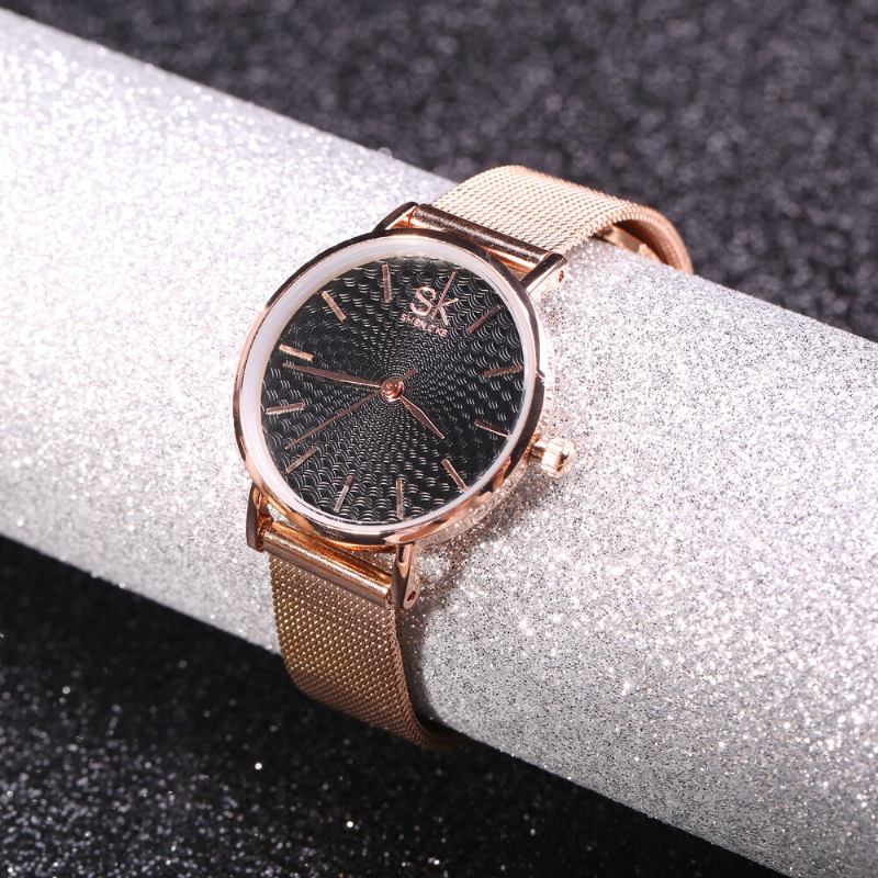 Casual Style Ultra Tyndt Damearmbåndsur Mesh Steel Band Quartz Watch