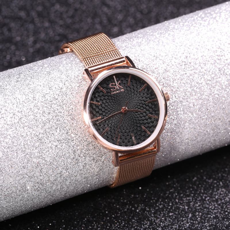 Casual Style Ultra Tyndt Damearmbåndsur Mesh Steel Band Quartz Watch