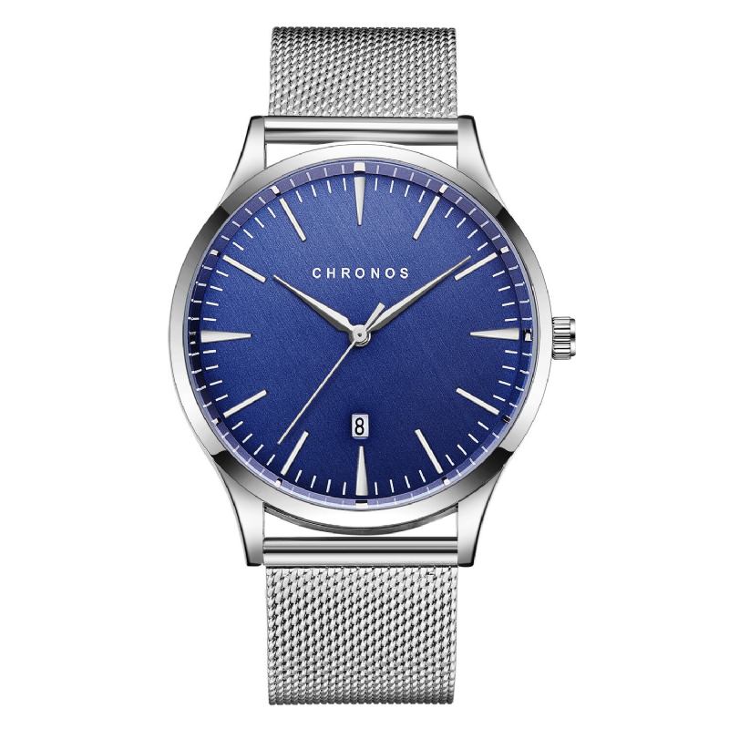 Casual Style Vandtæt Herre Armbåndsur 40mm Hardlex Dial Ultra Thin Quartz Watch