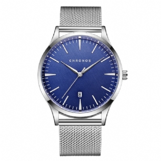 Casual Style Vandtæt Herre Armbåndsur 40mm Hardlex Dial Ultra Thin Quartz Watch