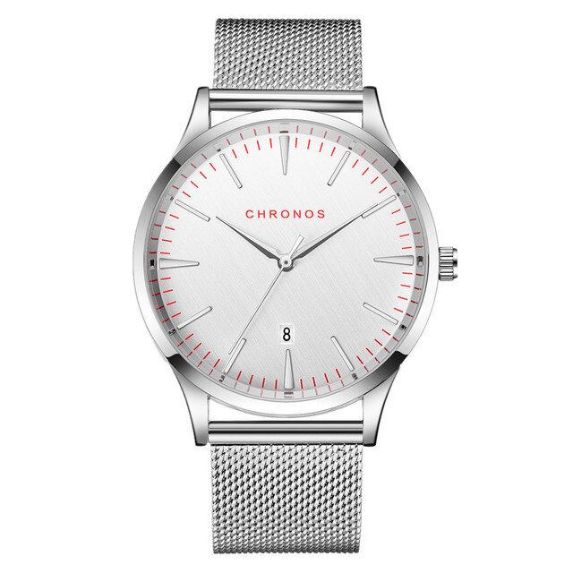 Casual Style Vandtæt Herre Armbåndsur 40mm Hardlex Dial Ultra Thin Quartz Watch