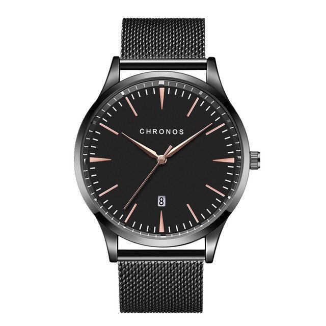 Casual Style Vandtæt Herre Armbåndsur 40mm Hardlex Dial Ultra Thin Quartz Watch