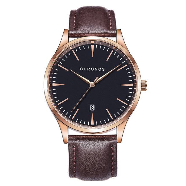 Casual Style Vandtæt Herre Armbåndsur 40mm Hardlex Dial Ultra Thin Quartz Watch