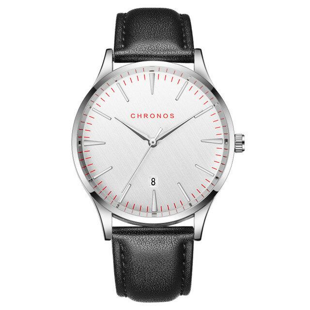 Casual Style Vandtæt Herre Armbåndsur 40mm Hardlex Dial Ultra Thin Quartz Watch