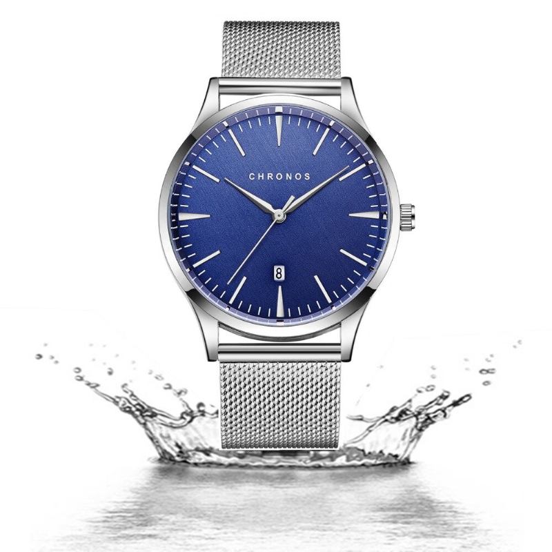 Casual Style Vandtæt Herre Armbåndsur 40mm Hardlex Dial Ultra Thin Quartz Watch