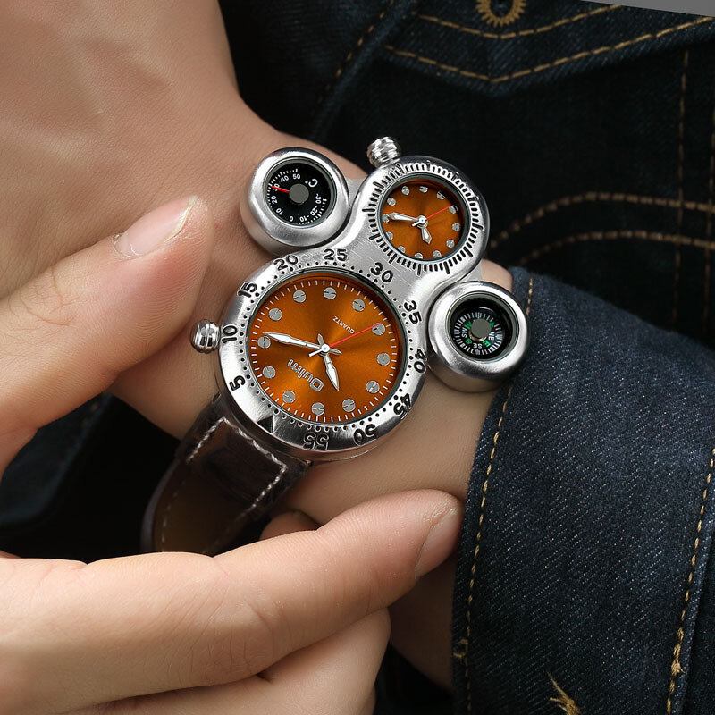 Creative Irregular Design Compass Termometer Herre Quartz Watch Armbåndsur