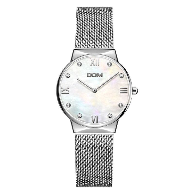 Crystal Shell Surface Dame Armbåndsur Rustfrit Stål Band Quartz Watch