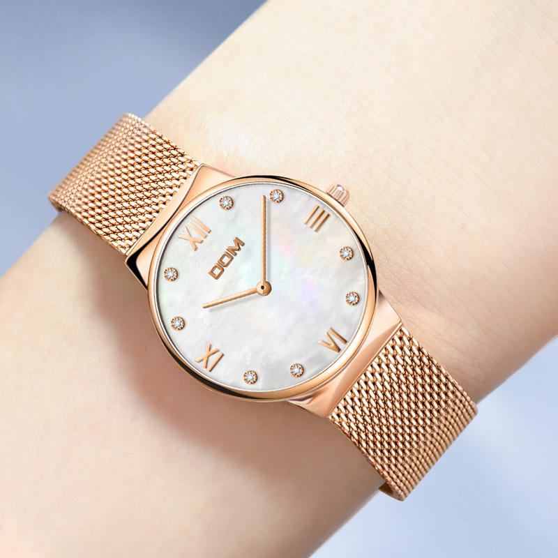 Crystal Shell Surface Dame Armbåndsur Rustfrit Stål Band Quartz Watch