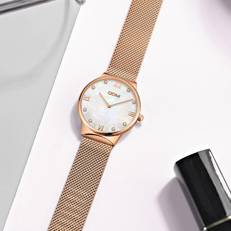 Crystal Shell Surface Dame Armbåndsur Rustfrit Stål Band Quartz Watch