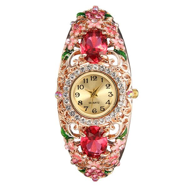 Damearmbåndsur I Retrostil Flower Diamond Quartz Watch