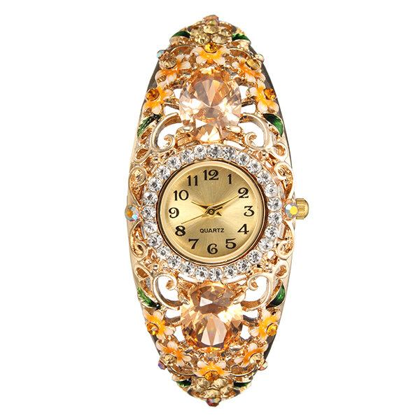 Damearmbåndsur I Retrostil Flower Diamond Quartz Watch