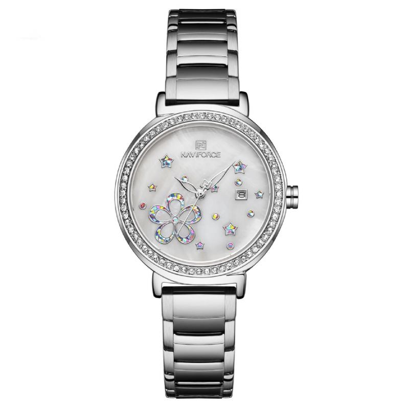 Datovisning Fuldt Stål Damearmbåndsur Crystal Classic Design Quartz Watch