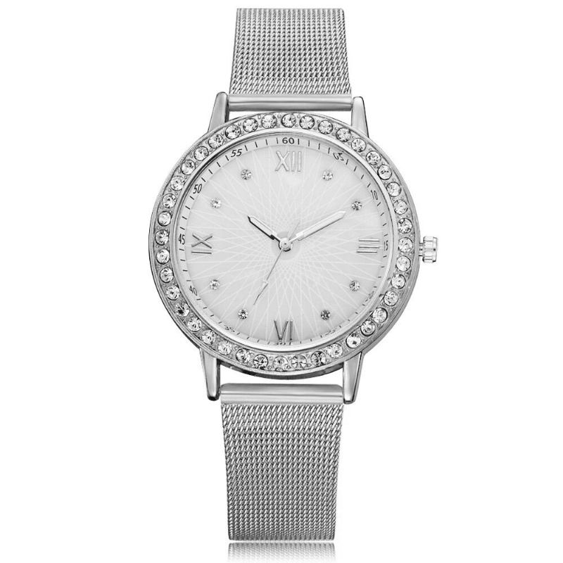 Deffrun Casual Style Crystal Dame Armbåndsur Fuldt Steel Band Quartz Ure