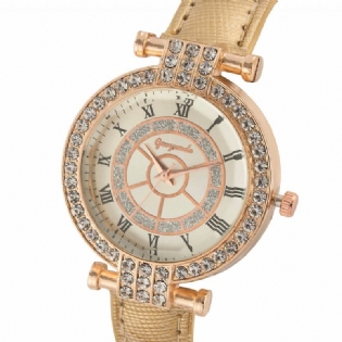 Deffrun Læderbånd Til Kvinder Armbåndsur Casual Style Crystal Quartz Watch