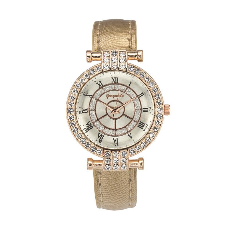 Deffrun Læderbånd Til Kvinder Armbåndsur Casual Style Crystal Quartz Watch