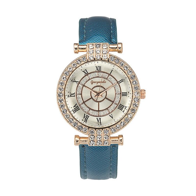 Deffrun Læderbånd Til Kvinder Armbåndsur Casual Style Crystal Quartz Watch